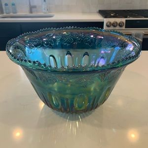 Indiana glass princess blue carnival punch bowl
